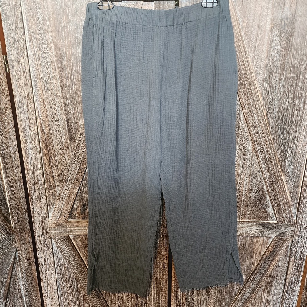 Grade & Gather Pants Women's Size M Blue‎ Green Gauze Lightweight Crop Pockets